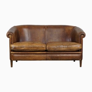 Brown Leather 2-Seater Sofa