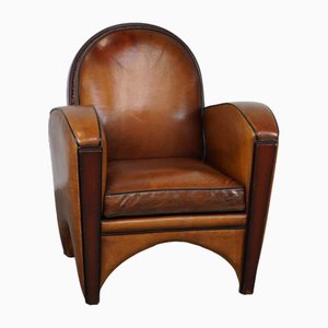Art Deco Sessel aus braunem Schafsleder