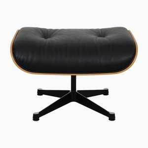 Lounge Ottoman aus schwarzem Leder & Palisander von Charles Eames, 2000er