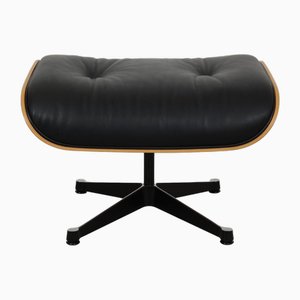 Lounge Ottoman in Black Leather and Rosewood by Charles Eames, 2000s