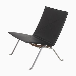 Fauteuil PK22 en Cuir Aura Noir par Poul Kjærholm, 2000s