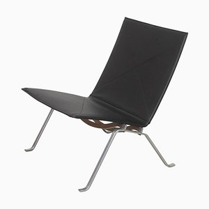 PK22 Lounge Chair in Black Aura Leather by Poul Kjærholm, 2000s