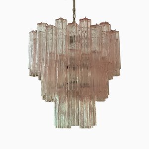 Lampadario grande in vetro di Murano rosa