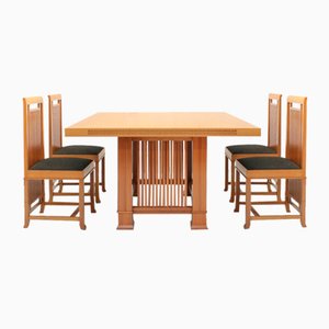 Model 615 Husser Dining Table & Model 614 Coonley Chairs by Frank Lloyd Wright for Cassina, Italy, 1992, Set of 5