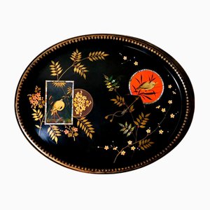 French Napoleon III Style Chinoserie Hand-Painted Metal Tray, 1880s