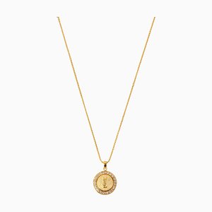 Round Rhinestone Logo Plate Necklace from Yves Saint Laurent