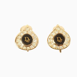 Rhinestone Teardrop Logo Earrings in Black by Christian Dior, Set of 2