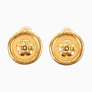 Round Camellia Logo Earrings from Chanel, 1997, Set of 2