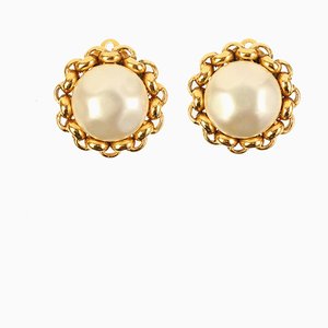 Pearl Round Edge Chain Earrings from Chanel, 1998, Set of 2