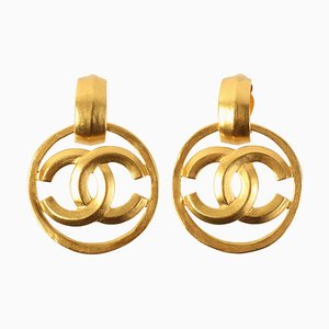 Chanel 1996 Made Round Cut-Out CC Mark Swing Earrings, Set of 2