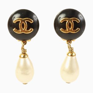 Pearl CC Mark Swing Earrings in Black from Chanel, 1996, Set of 2