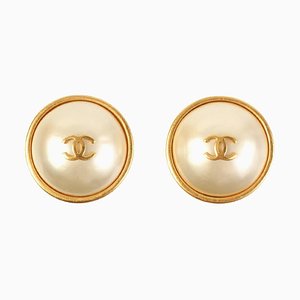 Round Pearl Mini CC Mark Earrings from Chanel, 1995, Set of 2