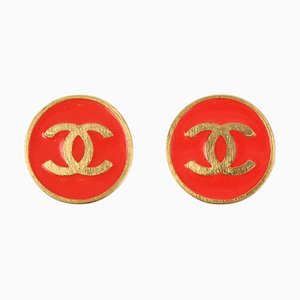 Boucles d'Oreilles Rondes CC Mark Rouge de Chanel, 2001, Set de 2