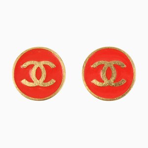 Round CC Mark Earrings in Red from Chanel, 2001, Set of 2