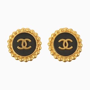 Boucles d'Oreilles Rondes Design CC Mark Noires de Chanel, 1994, Set de 2