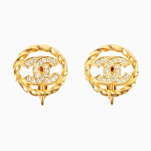 Rhinestone Round Cut-Out CC Mark Earrings from Chanel, Set of 2