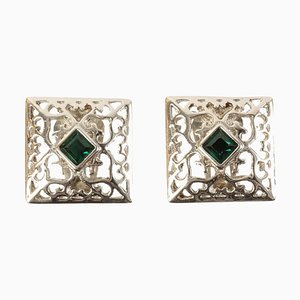 Boucles d'Oreilles Carrées Découpes en Pierre Verte de Yves Saint Laurent, Set de 2