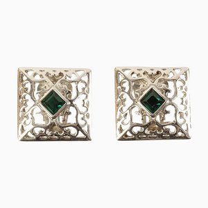 Quadratische Ohrringe aus Grünem Stein mit Cut Outs von Yves Saint Laurent, 2 . Set
