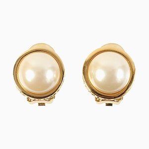 Round Pearl Side Logo Earrings by Christian Dior, Set of 2