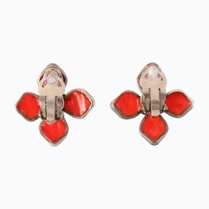 Flower Motif CC Mark Earrings in Red from Chanel, 1996, Set of 2