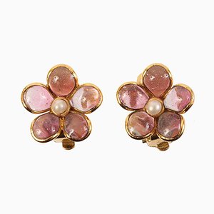 Gripoix Pearl Flower Earrings in Pink from Chanel, 1999, Set of 2
