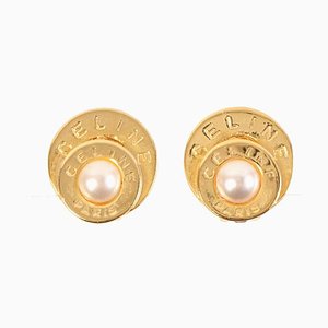 Double Round Pearl Logo Earrings from Celine, Set of 2