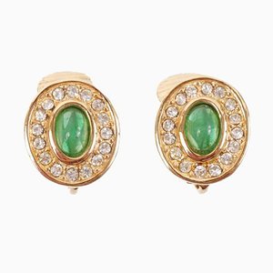 Pendientes de diamantes de imitación en verde de Christian Dior. Juego de 2