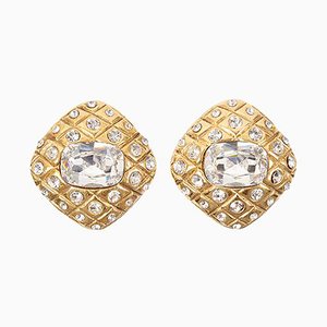 Diamond Matelasse Stitch Rhinestone Earrings from Chanel, 1988, Set of 2