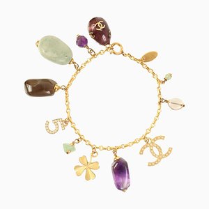 Color Stone CC Mark Charm Bracelet in Green/Purple from Chanel, 2001