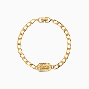 Rhinestone Logo Plate Bracelet by Christian Dior