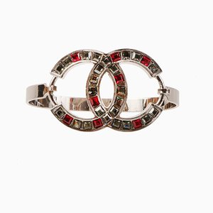 Bracelet Jonc Bijoux Cc Mark Argent/Transparent/Rouge de Chanel, 2005