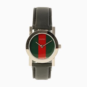 Round Web Detailed Face Watch in black/Red/Green from Gucci