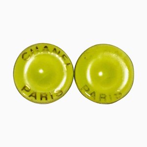 Vintage Lime Color and Gold Tone Round Button Candy Earrings from Chanel, Set of 2