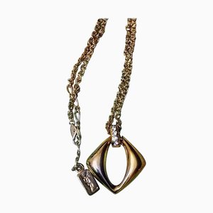 Collana Ysl vintage in oro a catena con quadrato profilato, ciondolo a forma di diamante con pietre di cristallo di Yves Saint Laurent