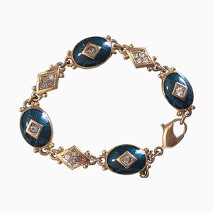 Vintage S Goldenes Wunderschönes Armband mit Ovalen Smaragdgrünen und Diamantförmigen Charms mit Strasskristallen von Burberry