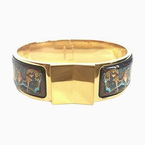 Vintage Cloisonne Enamel Golden Click and Clack Flacon Bangle with Multicolor Ethnic and Horse Design from Hermes