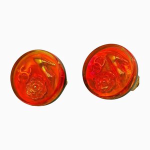 Vintage Orange Aurora Earrings with Iconic Charms from Chanel, Set of 2