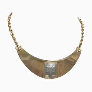 Collana vintage a forma di luna crescente color oro con logo Triomphe in argento di Celine