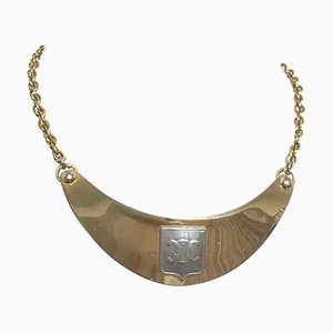 Collar vintage con forma de media luna en tono dorado y logotipo del Triunfo plateado de Celine