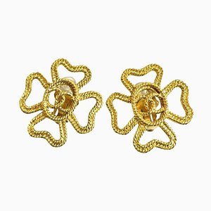 Chanel Vintage Golden Clover, Camellia Flower Earrings, Set of 2