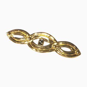 Vintage Gold Tone Twisted Design Brooch Pin, Hat Pin with FF Mark from Fendi
