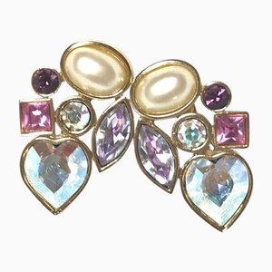 Orecchini vintage in cristallo e perle di Yves Saint Laurent, set di 2