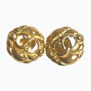 Vintage Gold Tone Round Earrings with CC Mark from Chanel, Set of 2