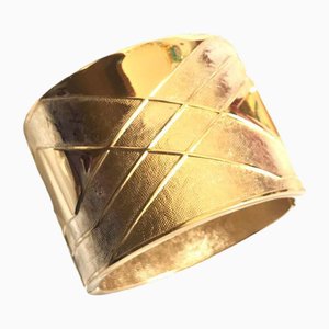 Vintage Golden Thick Large Bangle with Geometric Design from Lanvin