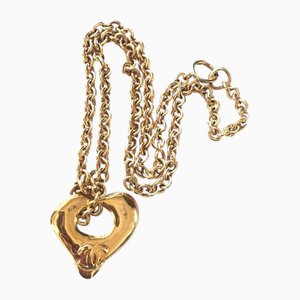 Collar de cadena vintage con corazón abierto y parte superior con marca CC de Chanel