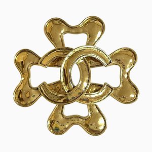 Vintage Large Flower Clover Brooch with CC Mark from Chanel
