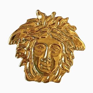 Vintage Gold Medusa Head Face Brooch from Gianni Versace