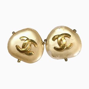 Chanel Vintage Oval Heart Shape, Triangle Shape Faux Pearl And Cc Earrings, Set of 2