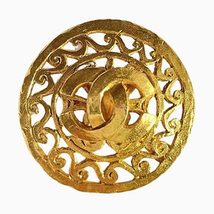 Broche Vintage Wave Arabesque Ronde avec Marque CC de Chanel