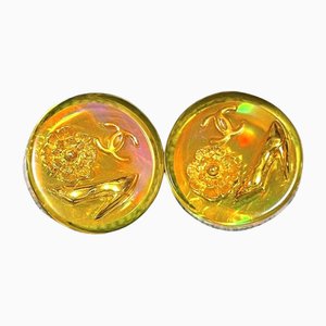 Chanel Vintage Yellow Orange Tone Aurora Resin Earrings With Charms, Set of 2